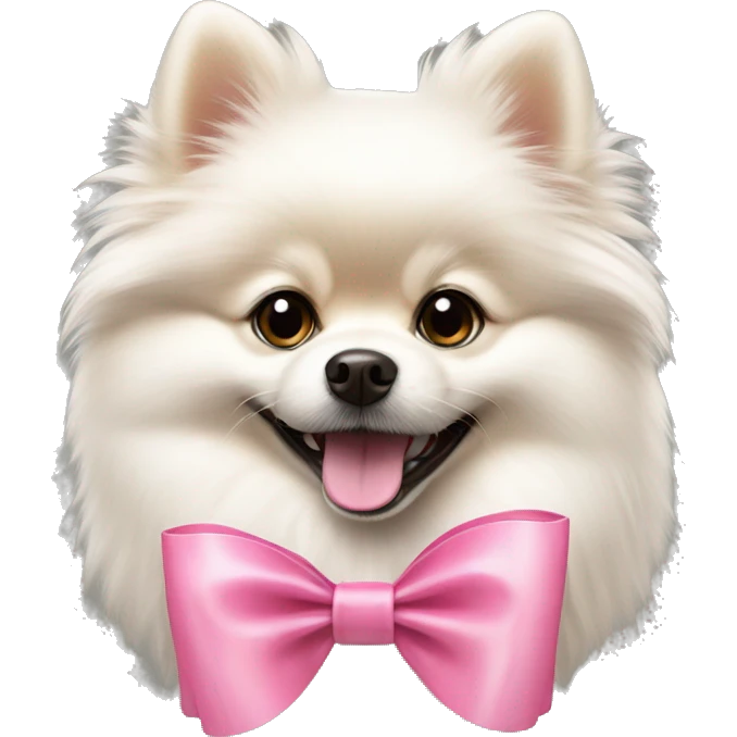 white pomeranian using pink bow smiling  emoji