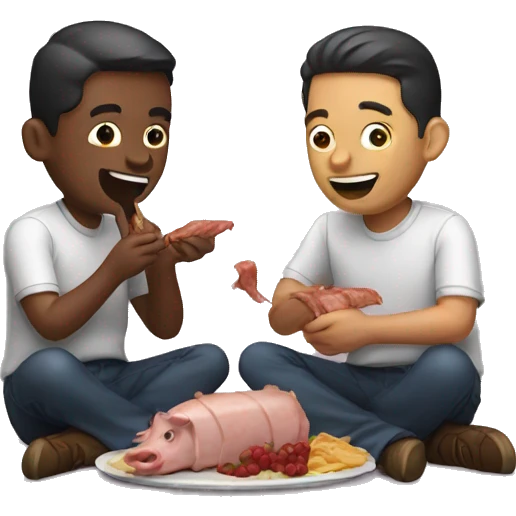 Two men eating pork emoji