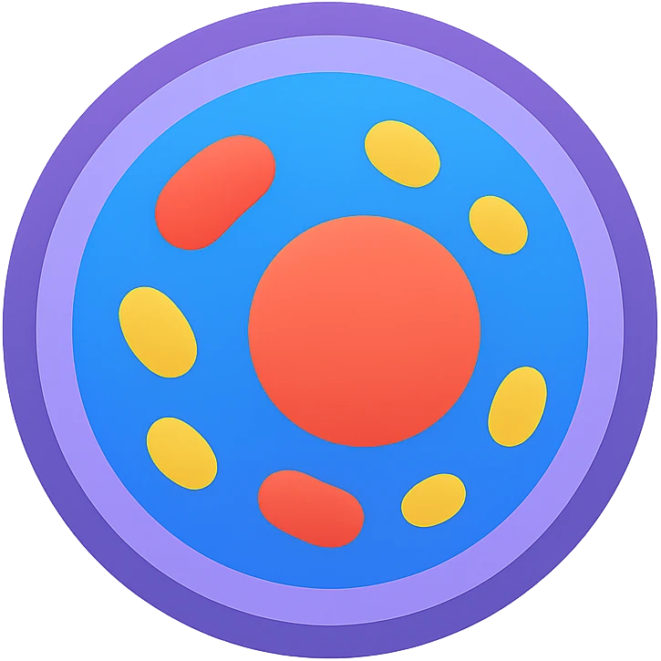 Zelle, deren Inhalt leuchtet in verschiedenen Farben (z. B. blau für Wasser, rot für Proteine, gelb für Lipide). emoji