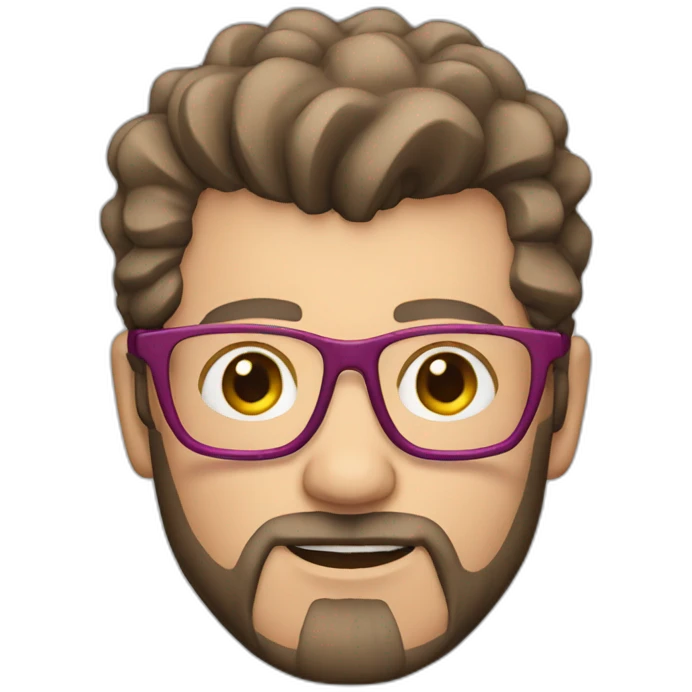 white man with brown beard and pink mohawk haircut and thick glasses wearing a leather coat emoji