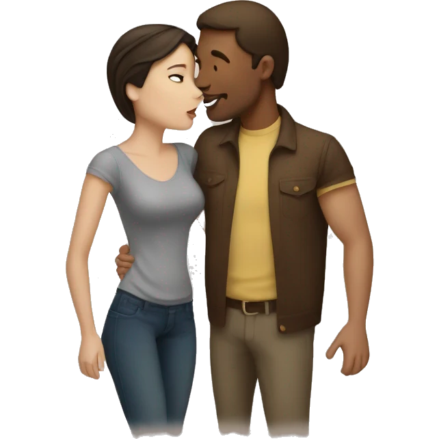 White brunette man kissing brown woman emoji