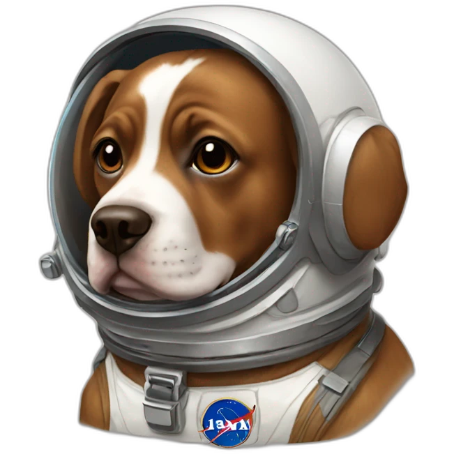 brown staffordshire dog wearing an astronaut suit. emoji