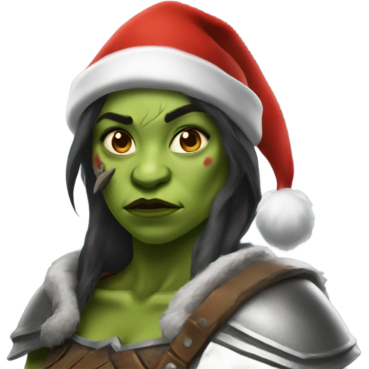 orc female warrior with santa hat emoji