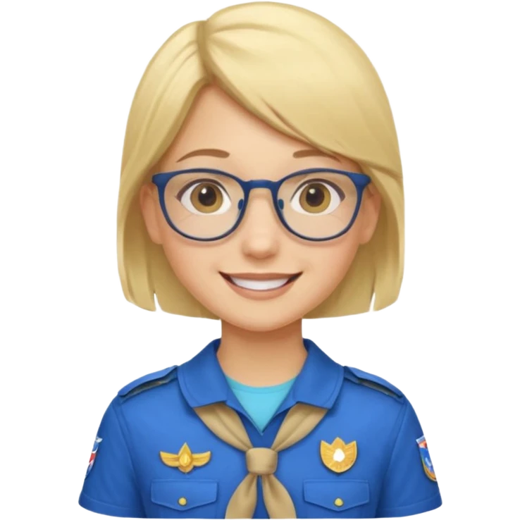 scout girl with blue scout uniform, blonde haired and glassess emoji