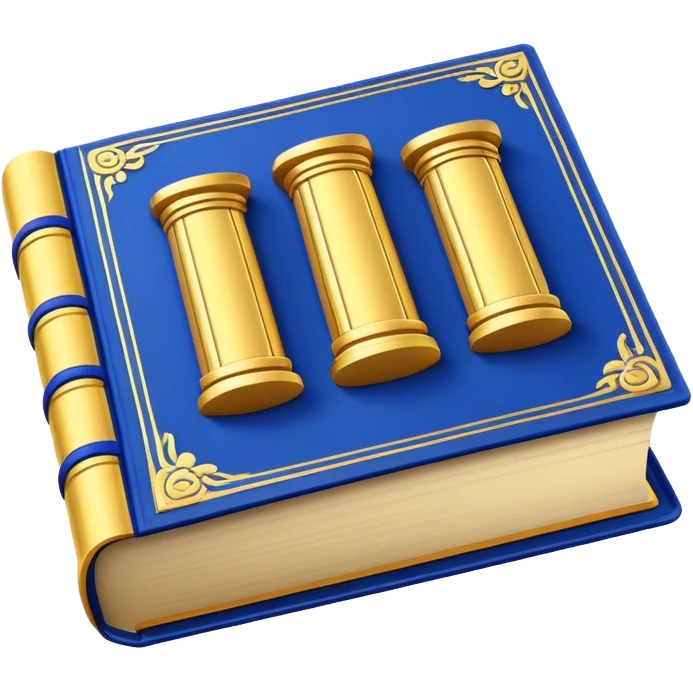 A golden yellow book with royal blue accents, smooth and polished, embossed with a symbol of six pillars, a sun, or a glowing mirror, radiating strength, confidence, and the power of self-worth.  emoji
