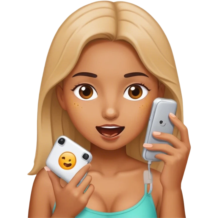 Girl eating phone emoji