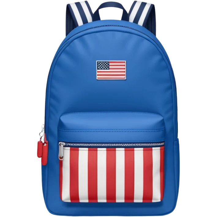 simple blue backpack, at the bottom pocket there is a  one tommyjeans logo featuring a Tommy Jeans-inspired logo. The logo looks like a vertically-striped American flag in red, white. The flag stripes are vertical, not horizontal. Flat

 emoji