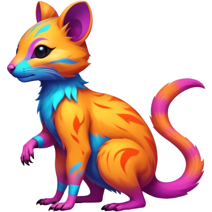 Neon-colored fantasy feline-rodent-marsupial-critter-vernid-protogen-primagen-fursona animal creature full body with intricate markings  emoji