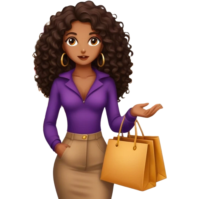 Rich dark brown girl with dark brown long curly hair expensive retail shopping  emoji