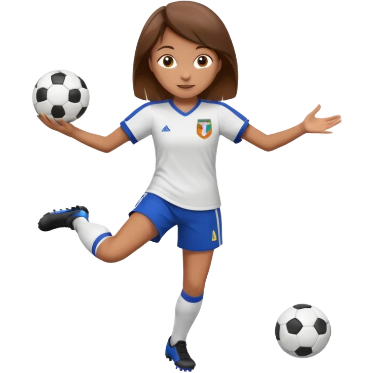 Can you make a girl with brown hair that is wearing a soccer uniform that is juggling a soccer ball emoji