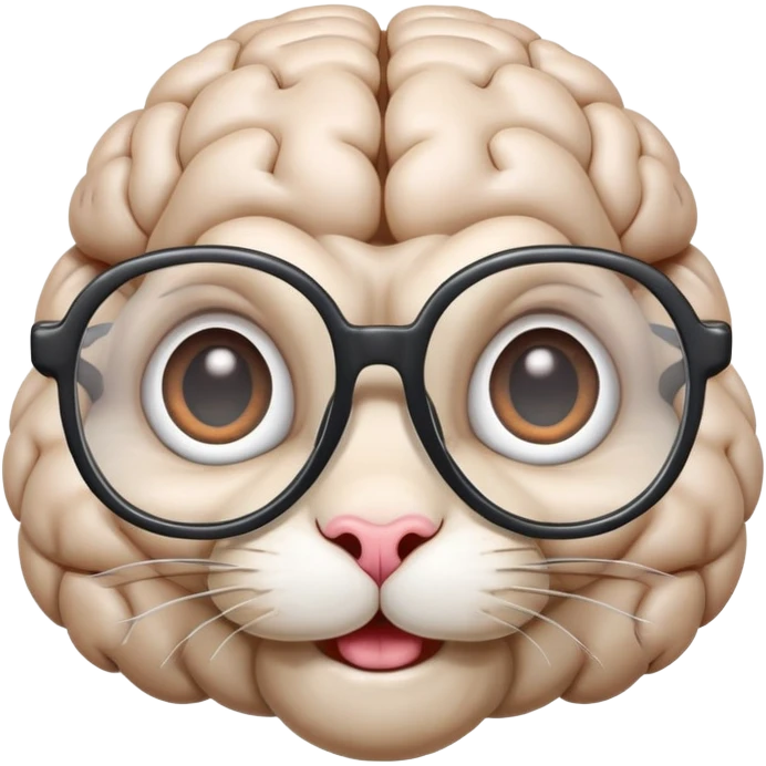 A brain with rabit teeth and wide doa eyes and glasses emoji