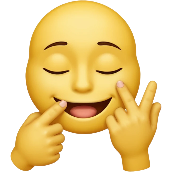 Normal yellow emoji face biting its bottom lip with eyes closed and using one hand and one finger to point at the wrist on the other hand  emoji