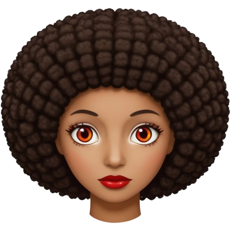 change her hair to a dark brown afro, dark brown eyes, and make the eye whites red emoji