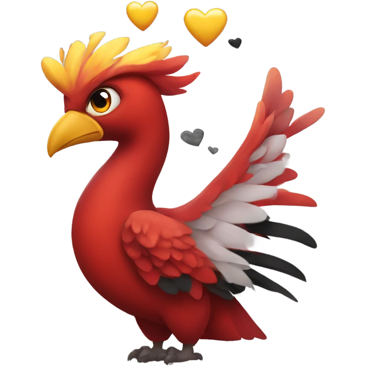 Red phoenix bird with black love hearts  emoji