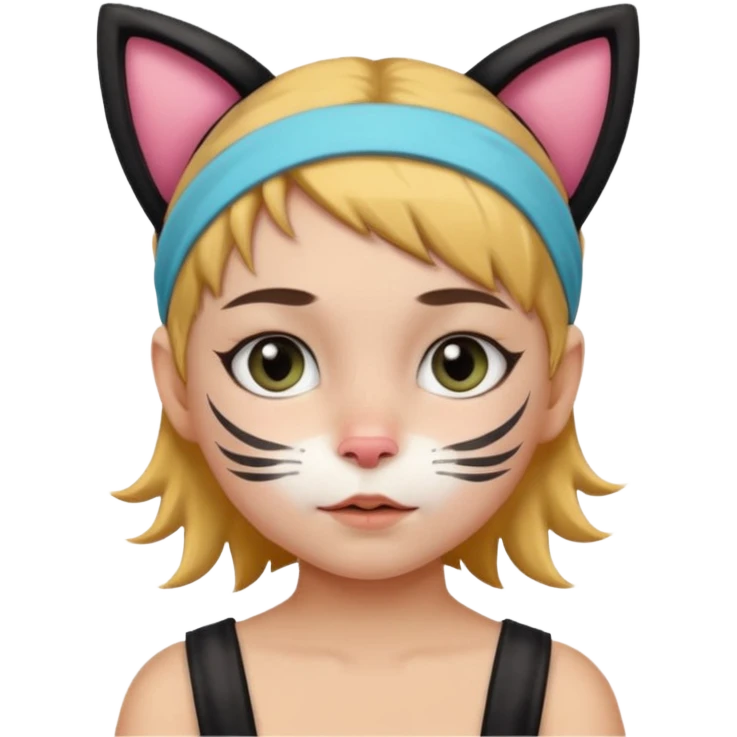 little kid with face paint and cat ear headband emoji