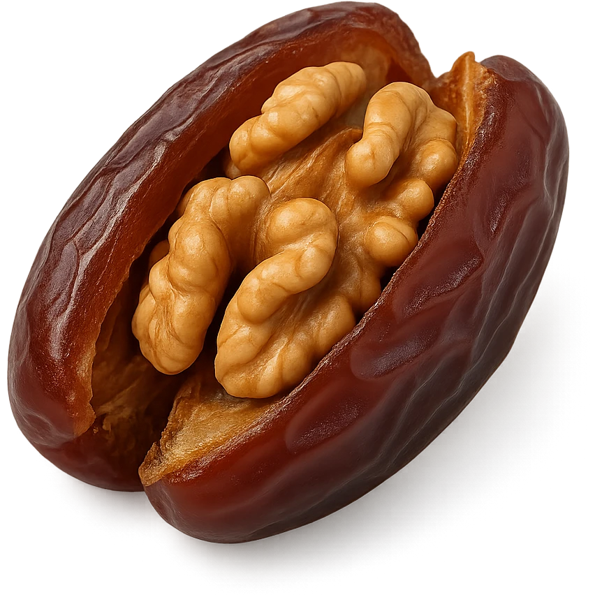 realistic style date fruit split open and stuffed with walnuts emoji