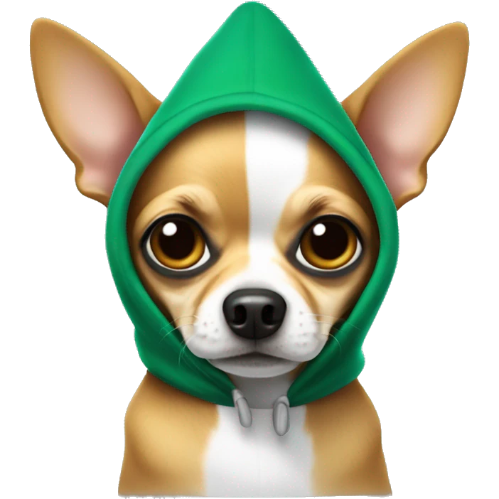 Chihuahua with wearing hoodie with a mexican hat and mostacho emoji