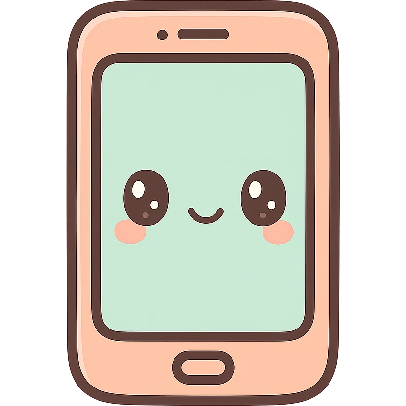cellphone, kawaii chibi anime style, flat pastel colors, thick outlines, simple cute features emoji