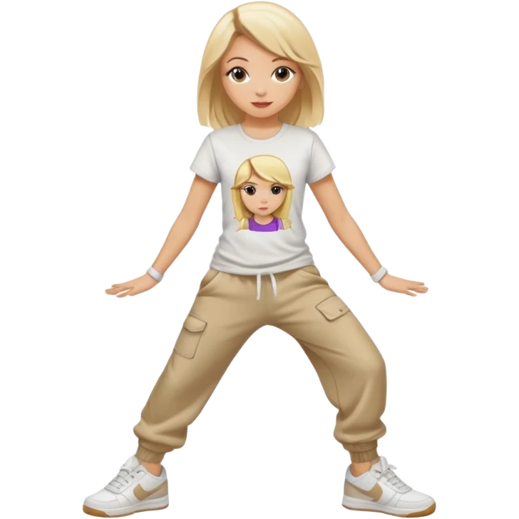 Hiphop dancer, with cute big pants, sneakers, and t-shirt. White girl blond emoji