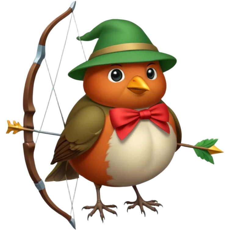 a cute and simple cartoon of a fat robin bird that looks like robin hood emoji