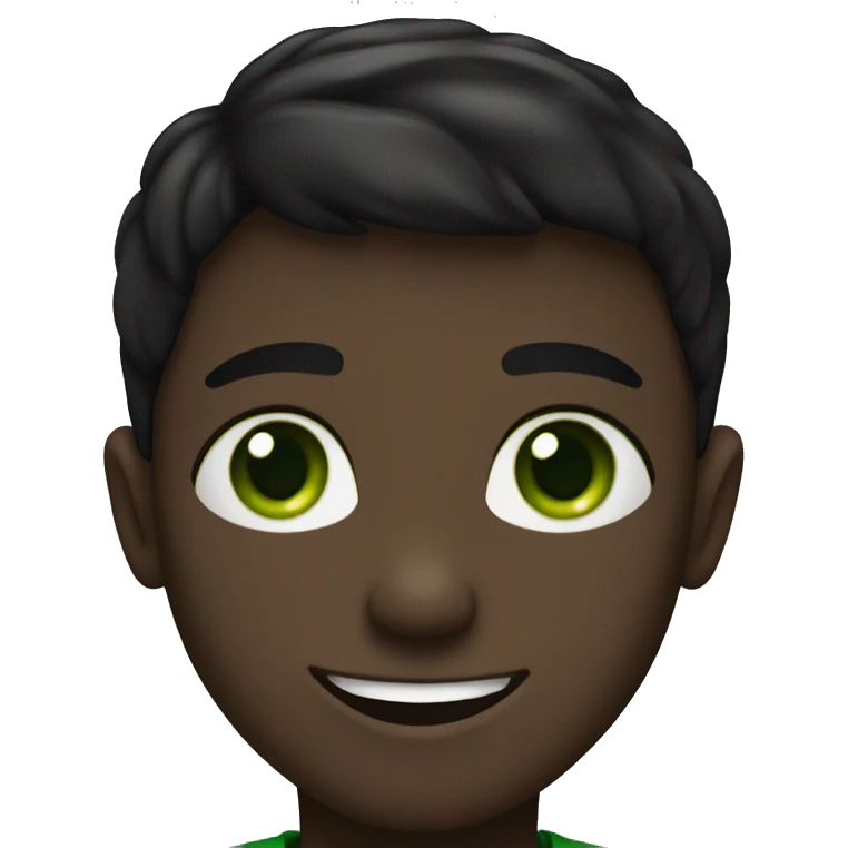 smiling boy in black shirt and green eyes emoji