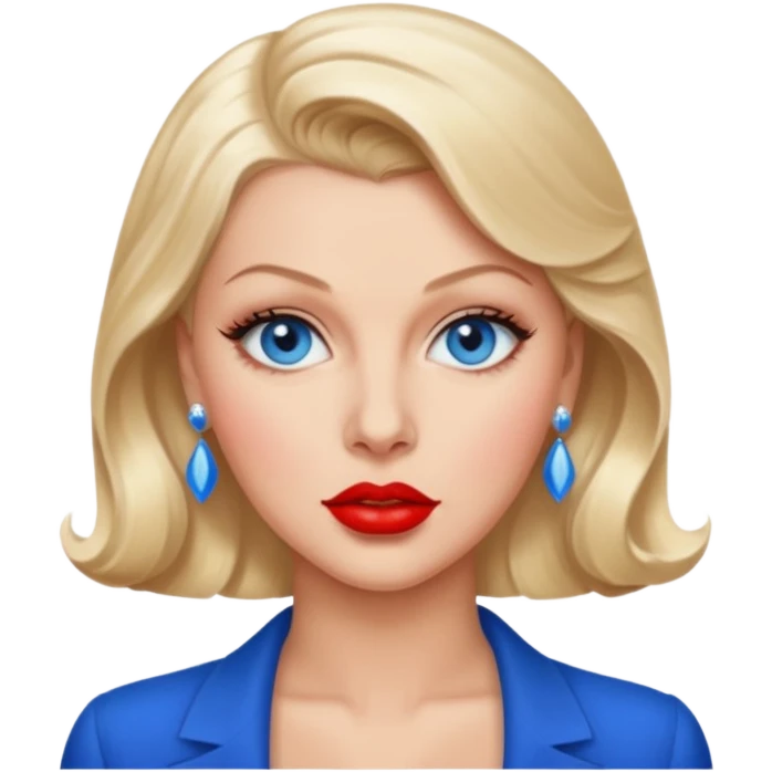 Lana Turner with blue eyes, red lip emoji