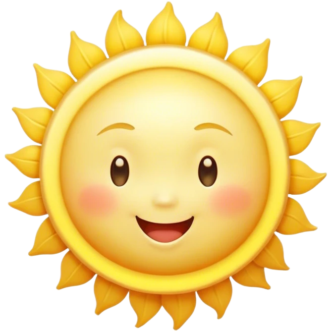 Cinematic tiny happy sun, golden and round, chubby with a warm smile, gentle rays beaming softly, radiating warmth and happiness, irresistibly cute. emoji