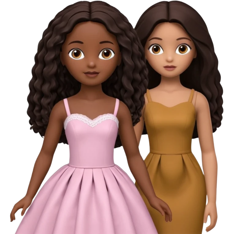 Boneca digital em estilo 3D realista e fofo, semelhante a uma boneca colecionável. Mulher jovem com pele negra, olhos castanhos escuros, cabelo liso cor chocolate, longo e bem alinhado.  emoji