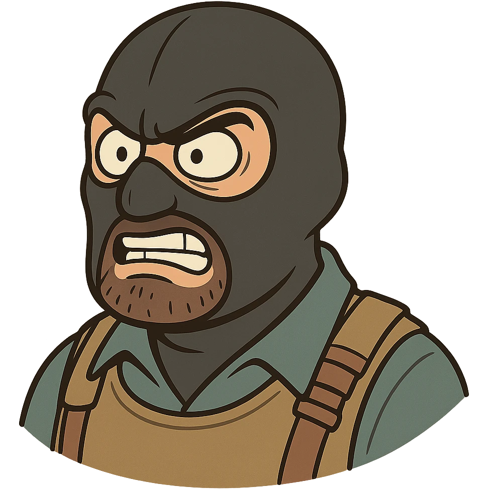 head of a Counter-Strike terrorist character, cartoon style, exaggerated features, bold outlines, neutral background emoji