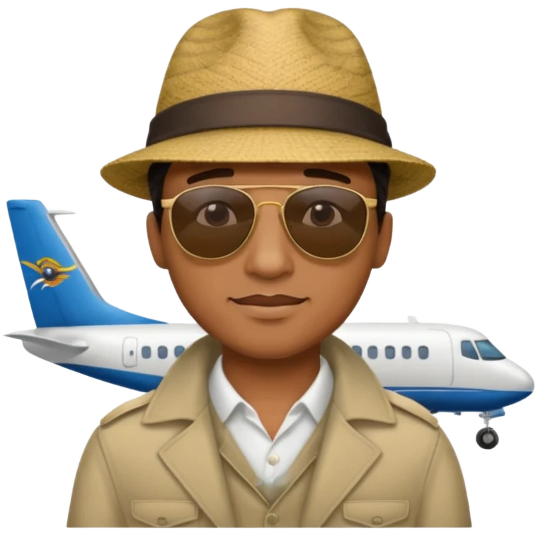 Visage homme créole réunionnais avec chapeau arrive avion emoji