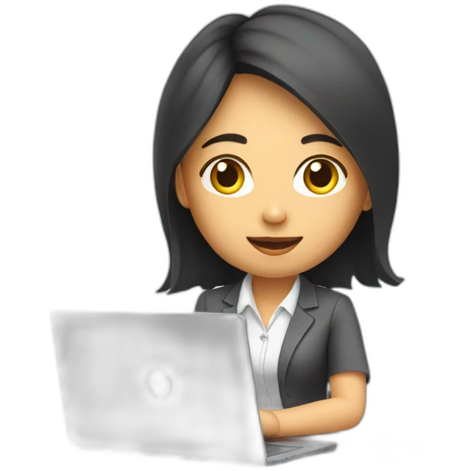young asian office woman working behind laptop emoji