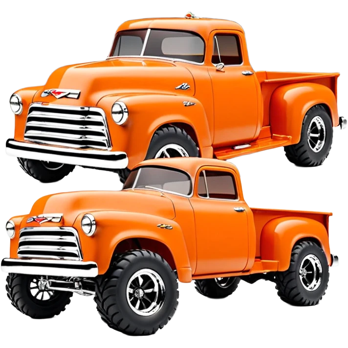 1:10 off-road lcg smoking orange Arrma Traxxas Basher Wednesday Adam’s 1954 blackened tarnished hotrod utility streamlined anime Chevrolet extended cab rc pickup (extra wide low-profile pin tires chrome wheels with fenders) emoji