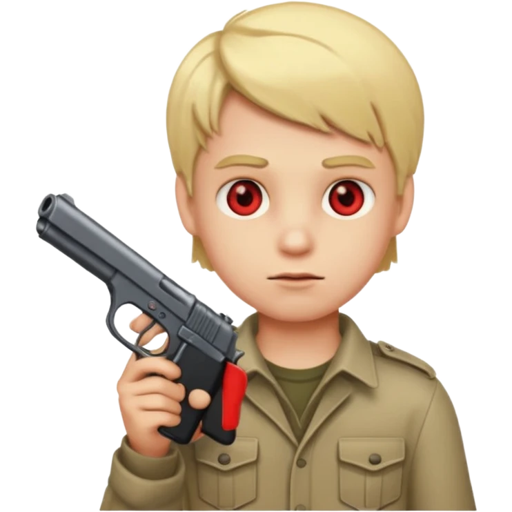 blonde boy emoji holding a gun with red eyes emoji