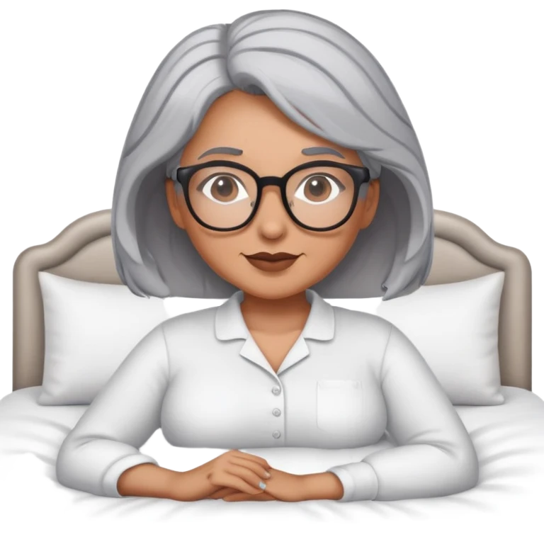 Curvy intimate gray hair glasses bed pose emoji