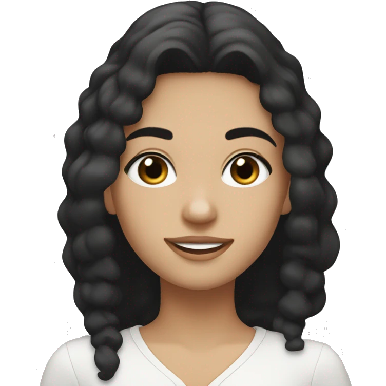 caucasian girl with black hair, brown eyes, black brows, white teeth. SandySoSweetie emoji