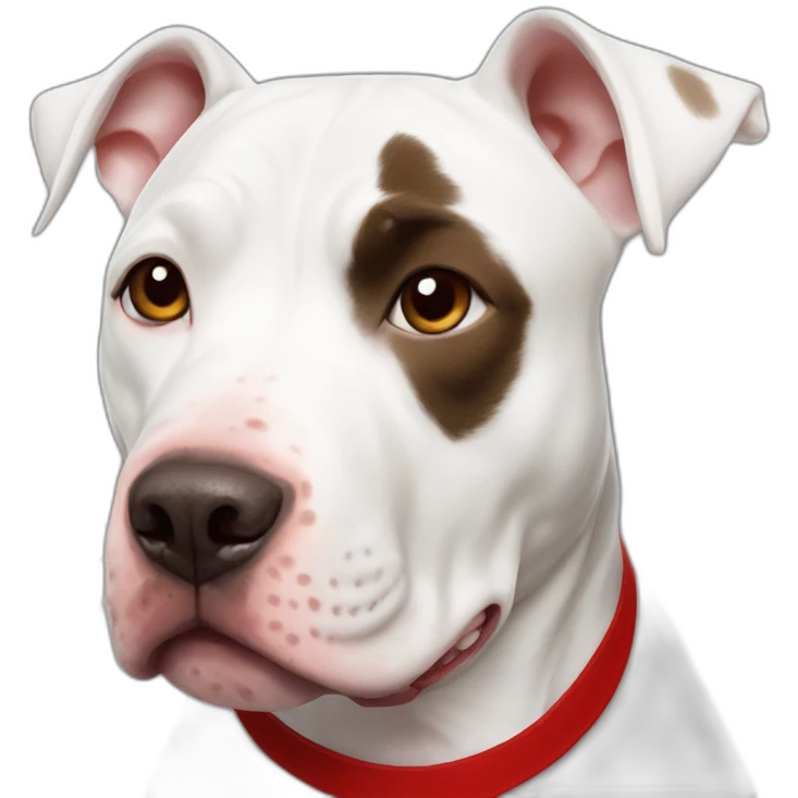 White pitbull dog with brown spot on left eye and red bandana emoji
