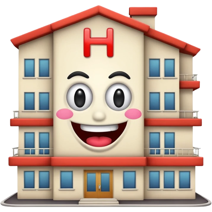 dessiner un batiment Hotel, met une pancarte "H", rajoute un visage (yeux et bouche)de fou emoji