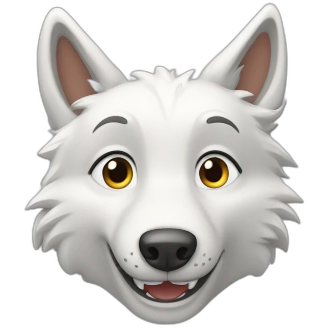 Loup blanc qui fait un beau sourire montrant ses belles dents emoji