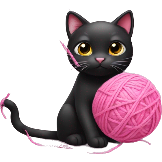 Pink and black cat playing with pink yarn ball emoji