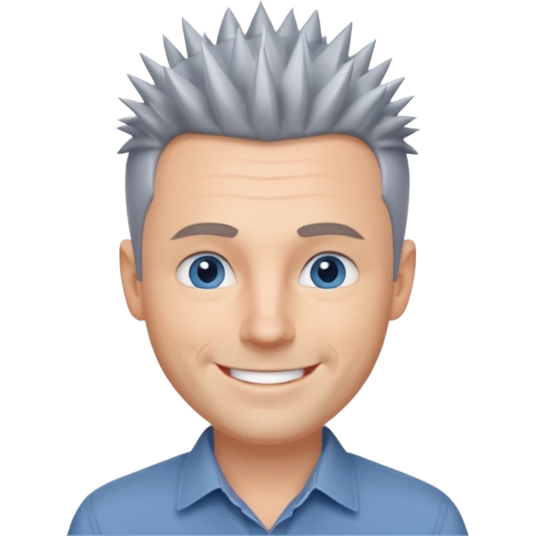 40 yr old white man short spike hair grey dress shirt blue eyes emoji