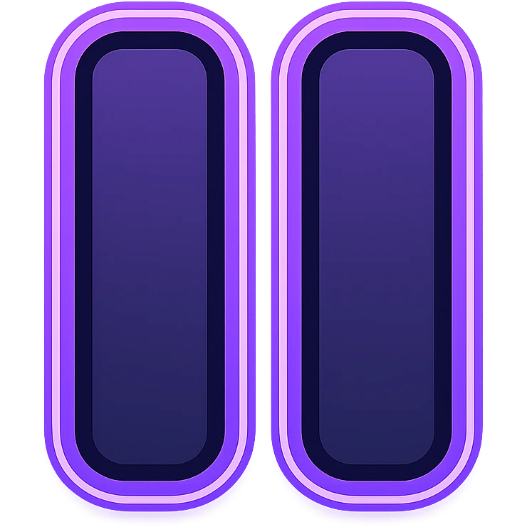 pause icon, two vertical parallel lines with dark purple to black gradient, subtle glow, neon border matching the gradient emoji