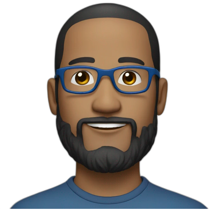 man 41 years old, tiny beard, black hair with silver with blue glasses, lighter skin emoji