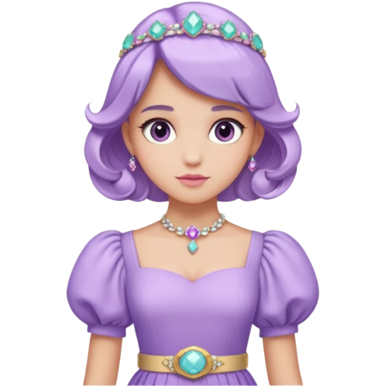 A pastel purple dress with puffed sleeves and gemstone belt.




























 emoji
