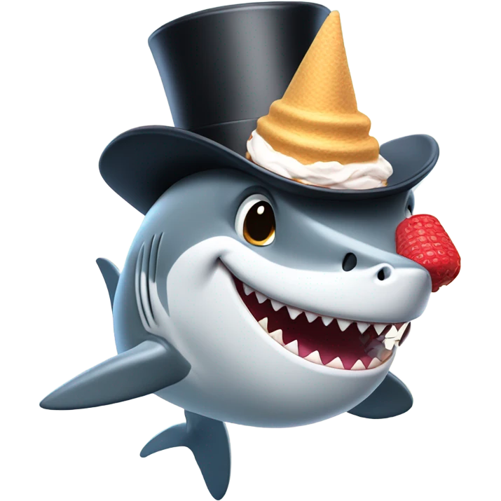 Shark with a top hat eating ice cream emoji