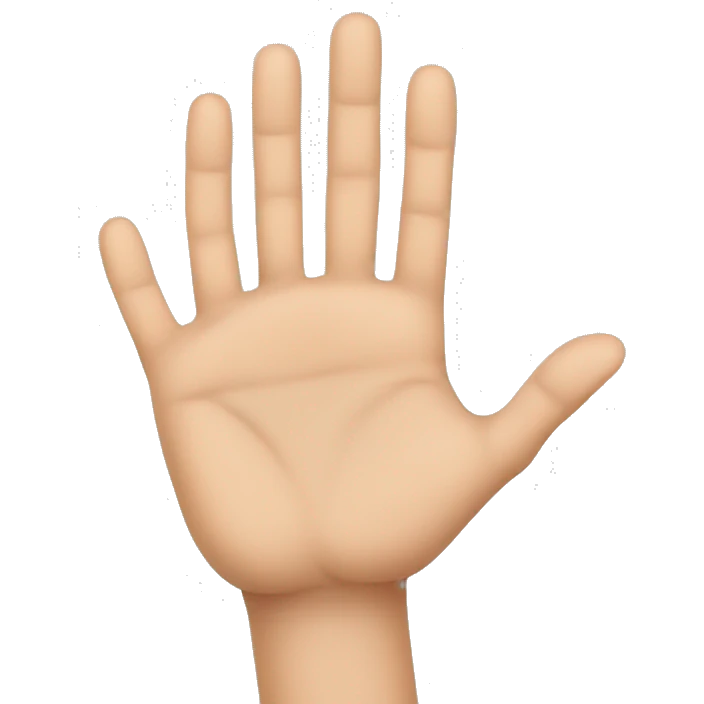 one hand viewed from the front, with the thumb and ring finger touching each other emoji