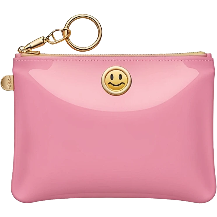 pink stoney clover lane rectangle pouch with shiny gold hardware and a circle zipper puller in emoji