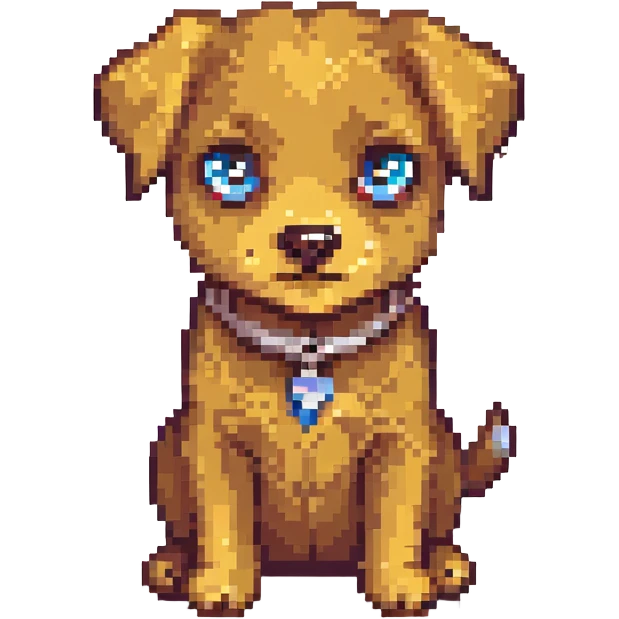 Transform this caramel puppy into pixel art style, keeping the cute look, big eyes, and friendly expression, with a transparent background. emoji