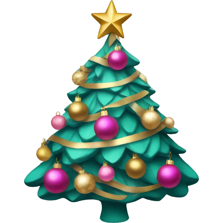 Christmas tree with pink, gold and teal ornaments emoji