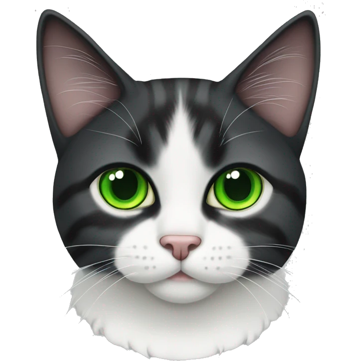 A black and white flop-eared Scottish cat with green eyes emoji