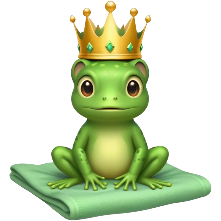 cute little frog with crown on head sitting on bed emoji